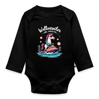 Pink Unicorn Wave Rider - Organic Longsleeve Baby Bodysuit - black - Front
