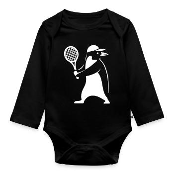 Minimalist Penguin Tennis Backhand Player - Organic Longsleeve Baby Bodysuit - black - Front