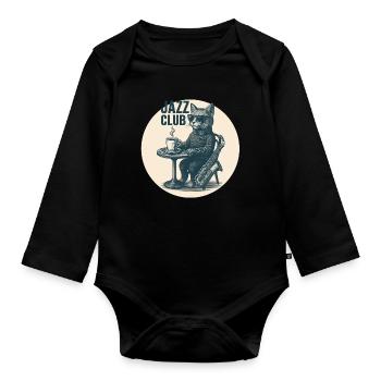 Cool Jazz Cat with Saxophone - Vintage Club - Organic Longsleeve Baby Bodysuit - black - Front
