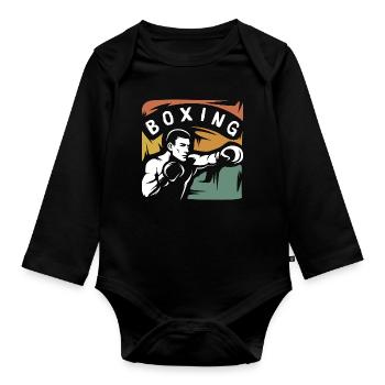 Vintage Boxing Fighter – Retro Box-Design - Baby Bio-Langarm-Body - Schwarz - Vorne