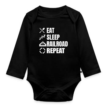 Eat Sleep Railroad Repeat - Baby Bio-Langarm-Body - Schwarz - Vorne