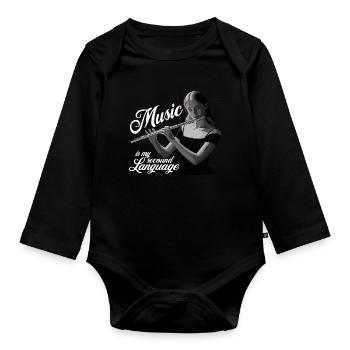 Flûte traversière - La musique est ma deuxième langue - Body Bébé bio manches longues - noir - Devant