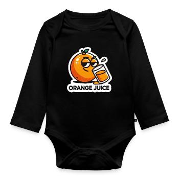 « Jus d’orange » Boisson aux agrumes de dessin animé amusant - Body Bébé bio manches longues - noir - Devant