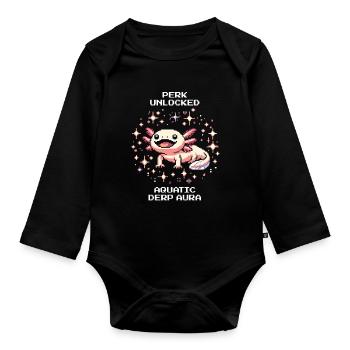 Axolotl Aura | Lustige Amphibie Retro Pixel - Baby Bio-Langarm-Body - Schwarz - Vorne