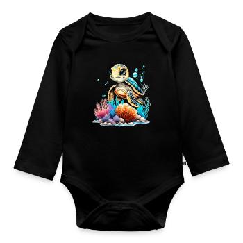 Vibrant Underwater Turtle Scene - Organic Longsleeve Baby Bodysuit - black - Front