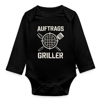 Auftrags Griller - lustiges Grill Shirt - Baby Bio-Langarm-Body - Schwarz - Vorne