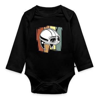 Oldschool Retro Biker - Caferacer und Motorradlogo - Baby Bio-Langarm-Body - Schwarz - Vorne