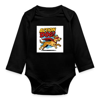 Action Hund Superheld - Baby Bio-Langarm-Body - Schwarz - Vorne