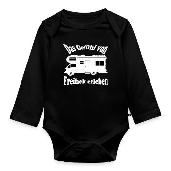Camping-car , Découvrez le sentiment de liberté ...... - Body Bébé bio manches longues - noir - Devant