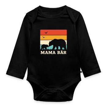 Mama Bear Retro Stripes Vintage Mother and Baby - Organic Longsleeve Baby Bodysuit - black - Front