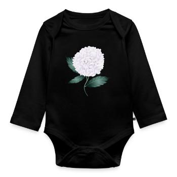 Fleur d’hortensia blanc – élégance et légèreté - Body Bébé bio manches longues - noir - Devant