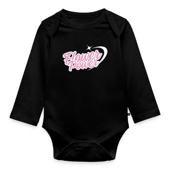 Flower Power - Retro font in pink with star - Organic Longsleeve Baby Bodysuit - black - Front