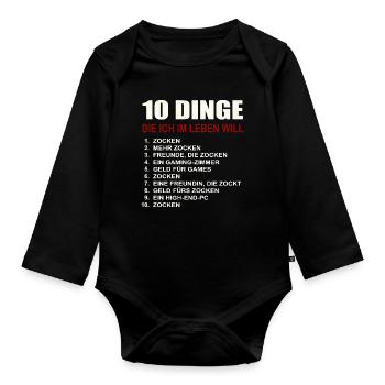Gaming 10 Things I Want Gamer Games Gamer - Organic Longsleeve Baby Bodysuit - black - Front