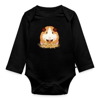 Lachendes Meerschweinchen im Stroh – Gute Laune - Baby Bio-Langarm-Body - Schwarz - Vorne