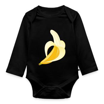 Leuchtend gelbe Banane – geschältes Motiv - Baby Bio-Langarm-Body - Schwarz - Vorne