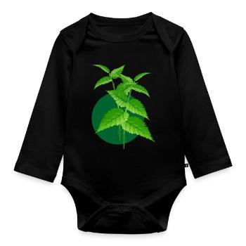 Illustration of a nettle – wild plant - Organic Longsleeve Baby Bodysuit - black - Front