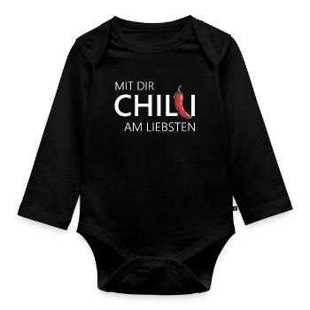 mit dir chilli am liebsten chili chillen - Baby Bio-Langarm-Body - Schwarz - Vorne
