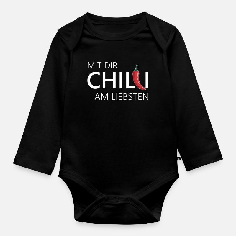 mit dir chilli am liebsten chili chillen - Baby Bio-Langarm-Body - Schwarz