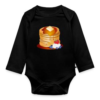 Pancakes Motif with Butter Flake and Maple Syrup - Organic Longsleeve Baby Bodysuit - black - Front