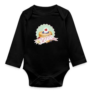 Charming pancake motif with cream and berries - Organic Longsleeve Baby Bodysuit - black - Front