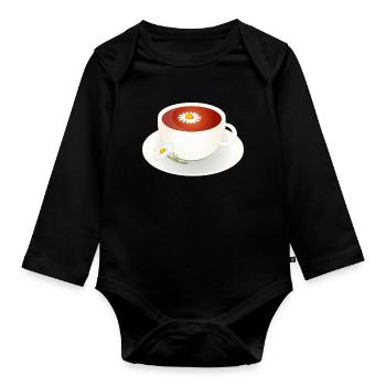 Chamomile tea motif with flower in elegant cup - Organic Longsleeve Baby Bodysuit - black - Front