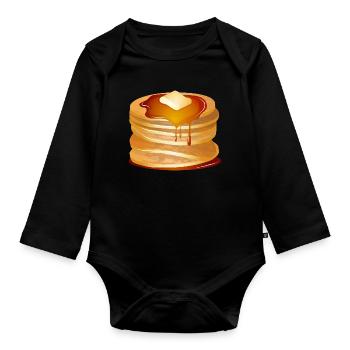 Pancakes Motif with Butter Flake and Maple Syrup - Organic Longsleeve Baby Bodysuit - black - Front