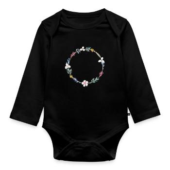 Sommer Blumen Kranz, personalisierbar - Baby Bio-Langarm-Body - Schwarz - Vorne