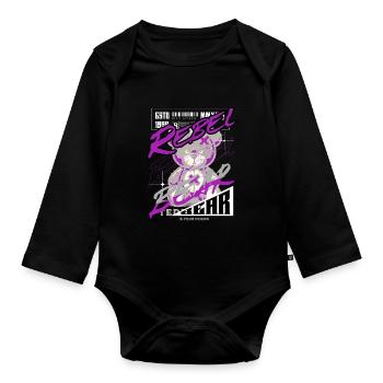 Rebel Bear Streetwear Shirt Graffiti Teddy Bär - Baby Bio-Langarm-Body - Schwarz - Vorne