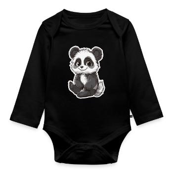 Ours panda mignon - Body Bébé bio manches longues - noir - Devant