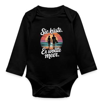 Vous côte Il voulait mer plage amour vague surfeur - Body Bébé bio manches longues - noir - Devant
