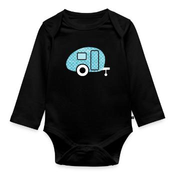 Caravan Fish Camping Caravan Shed Pattern - Organic Longsleeve Baby Bodysuit - black - Front