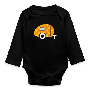 Caravan Caravan Flowers Camping Retro Vintage Fan - Organic Longsleeve Baby Bodysuit - black - Front