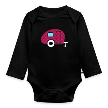 Caravane Caravane Fleurs Camping Camper Motif Fan - Body Bébé bio manches longues - noir - Devant