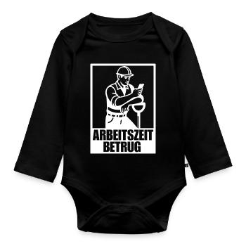 Arbeitszeitbetrug Shirt – Bauarbeiter am Handy - Baby Bio-Langarm-Body - Schwarz - Vorne
