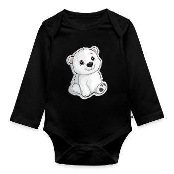 Polar Bear Illustration – Arctic Animal Motif - Organic Longsleeve Baby Bodysuit - black - Front