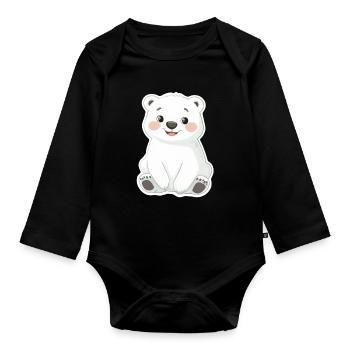 Polar Bear Illustration – Arctic Animal Motif - Organic Longsleeve Baby Bodysuit - black - Front