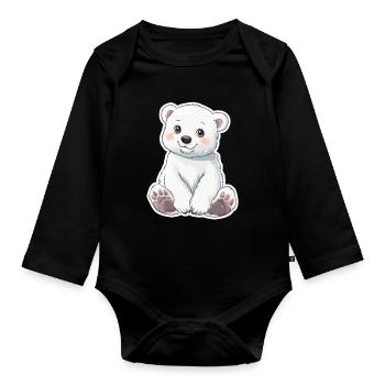Polar Bear Illustration – Arctic Animal Motif - Organic Longsleeve Baby Bodysuit - black - Front