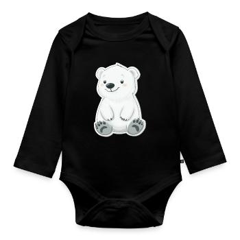 Polar Bear Illustration – Arctic Animal Motif - Organic Longsleeve Baby Bodysuit - black - Front