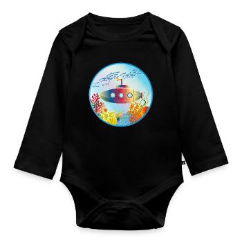 Colorful submarine in tropical coral reef - Organic Longsleeve Baby Bodysuit - black - Front