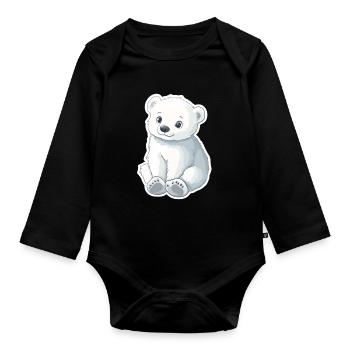 Polar Bear Illustration – Arctic Animal Motif - Organic Longsleeve Baby Bodysuit - black - Front