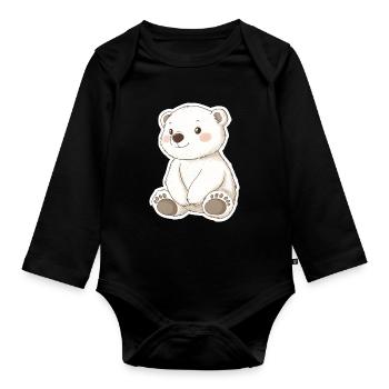 Polar Bear Illustration – Arctic Animal Motif - Organic Longsleeve Baby Bodysuit - black - Front
