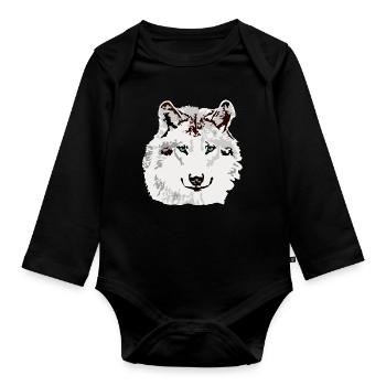 Yeux bleus de loup blanc - Body Bébé bio manches longues - noir - Devant