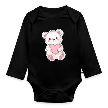 Süßer Bär – Geschenkidee für Wald- & Tierfans - Baby Bio-Langarm-Body - Schwarz - Vorne