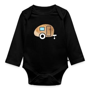 Caravan Caravan Wood Grain Nature Camping Fan - Organic Longsleeve Baby Bodysuit - black - Front