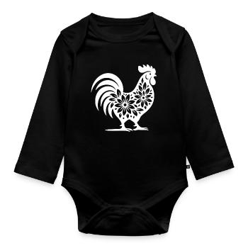 Blumen Folk Hahn Design - Baby Bio-Langarm-Body - Schwarz - Vorne