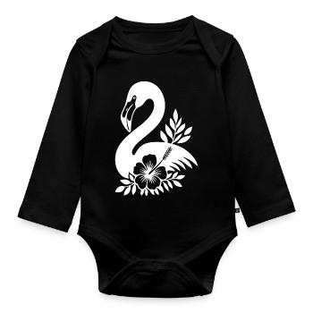 Élégant cygne et motif floral monochrome - Body Bébé bio manches longues - noir - Devant