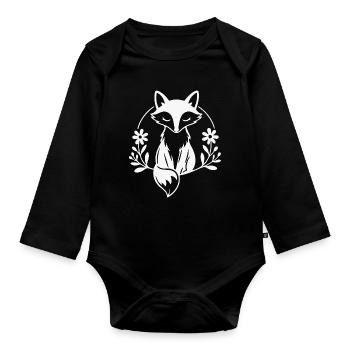 Renard fantaisiste Floral Embrace - Body Bébé bio manches longues - noir - Devant