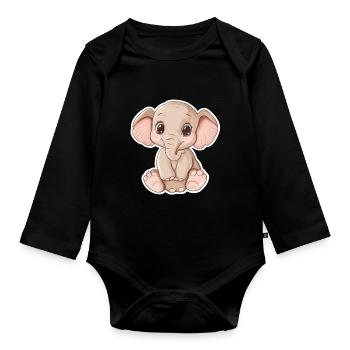 Éléphant - Body Bébé bio manches longues - noir - Devant