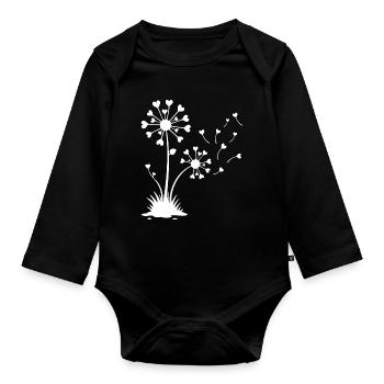 Minimalistisches Löwenzahn-Blumendesign - Baby Bio-Langarm-Body - Schwarz - Vorne