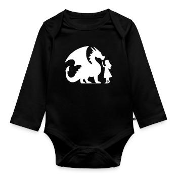 Mythischer Drache und Mädchen Silhouette Design - Baby Bio-Langarm-Body - Schwarz - Vorne